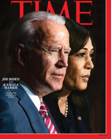 La copertina del settimanale Time con la foto di Joe Biden e Kamala Harris, 'Persone dell'anno' per il settimanale Time