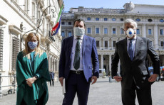 I leader del Centrodestra: Giorgia Meloni, di Fratelli d'Italia; Matteo Salvini, della Lega; e Antonio Tajani, di Forza Italia.