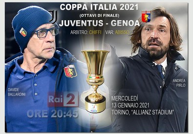 Cartello-annuncio della partita Juventus Genoa. Composizione grafica.
