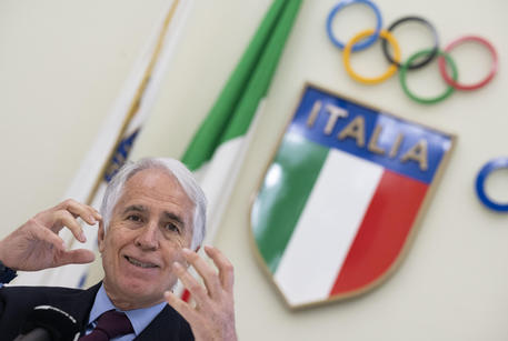 Il presidente del Comitato Olimpico Nazionale, Giovanni Malagò, durante una conferenza stampa al Coni, Roma.