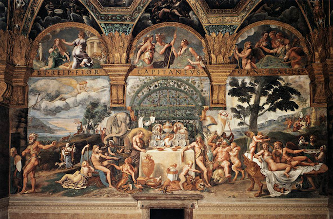 Palazzo Te a Mantova: la sontuosa stanza di Amore e Psiche, fra gli ambienti più decorati da Giulio Romano e dai suoi allievi.