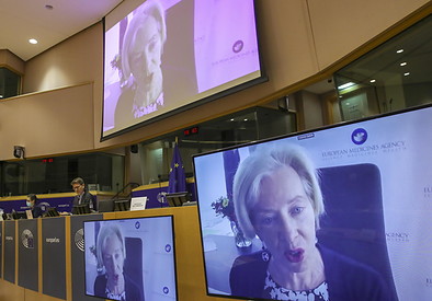 Il direttore esecutivo dell'Ema Emer Cooke in videoconferenza al Parlamento europeo.
