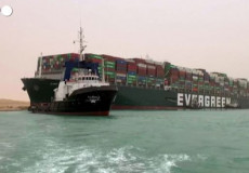 La nave portacontainer Ever Given disincagliata nel canale dfi Suez.