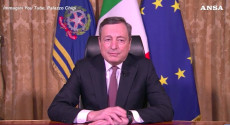 Frame video di Palazzo Chigi: il Presidente del Consiglio Mario Draghi durante il suo intervento all'iniziativa "SUD - Progetti per ripartire".