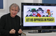 Plantu con una delle sue vignette che mostra diversi dittatori con la scritta: "Lasciateci opprimere in pace".