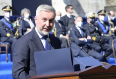 Il ministro della Difesa, Lorenzo Guerini, durante un momento della Festa dell’Aeronautica Militare presso Palazzo Aeronautica a Roma