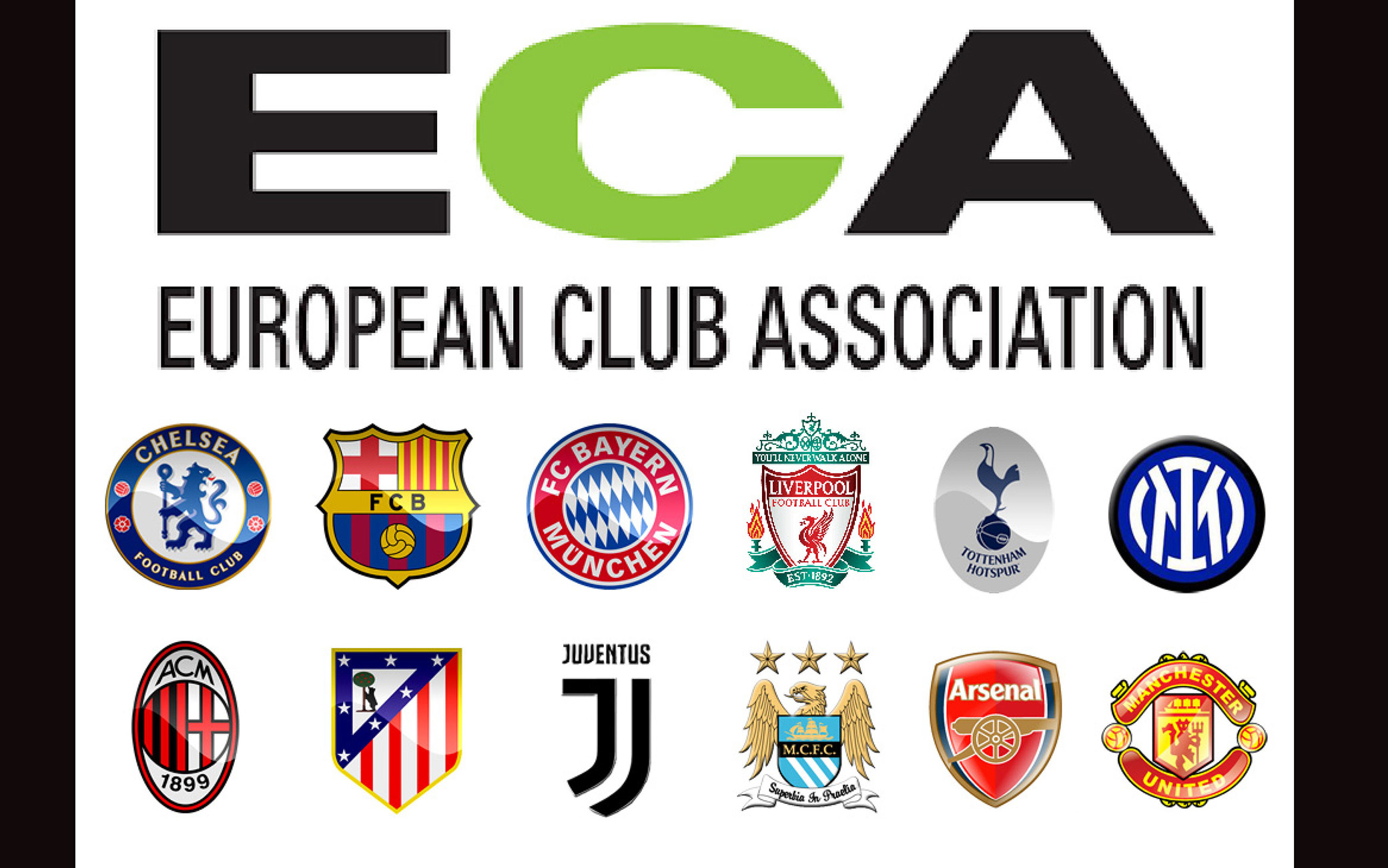 I loghi dei 12 club europei di calcio che al principio avevano annunciato un accordo per creare la superlega