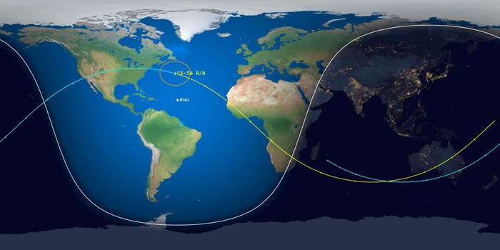 La mappa delle orbite percorse nel 2020 dallo stadio del razzo Lunga Marcia 5B (fonti: Aerospace Corp.)