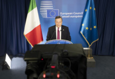 Il Presidente del Consiglio, Mario Draghi, in conferenza stampa al termine dei lavori del Consiglio europeo e dell'Eurosummit.