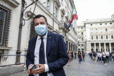 Il segretario della Lega Matteo Salvini lascia Palazzo Chigi dopo aver incontrato il presidente del Consiglio Mario Draghi,