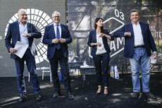 Roma: primo confronto tra i candidati a sindaco. Da sinistra: Michetti, Gualtieri, Raggi e Calenda.