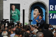Il leader del M5s Giuseppe Conte in piazza Sanità in occasione della presentazione della lista dei candidati al Consiglio comunale, Napoli,