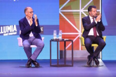 Il segretario del PD Enrico Letta ed il Leader della Lega Matteo Salvini durante il meeting di CL, Rimini