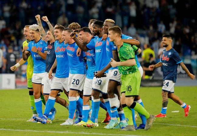 La gioia dei giocatori del Napoli dopo la vittoria sulla Juventus