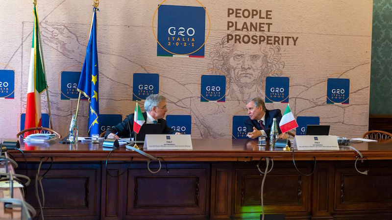 Il ministro dell'Economia Franco e il presidente della Banca d'Italia Ignazio Visco al G20.