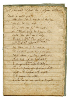 Il manoscritto del canto "Sopra il monumento di Dante che si preparava in Firenze", scritto nella città natale di Giacomo Leopardi tra settembre e ottobre 1818