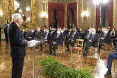Il Presidente della Repubblica Sergio Mattarella durante il suo intervento all'incontro con i referendari di nuova nomina