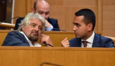 In una foto d'archivio Beppe Grillo (S) con Luigi Di Maio al convegno promosso dal M5S a Montecitorio sul debito pubblico italiano e l'eurozona, Roma, 3 luglio 2017.