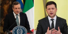 Il premier Mario Draghi ed il presidente di Ucraina Volodymyr Zelensky, in una composizione grafica.