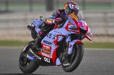 Enea Bastianini del team Gresini Racing MotoGP in azione durante la sessione di prove nel Gp del Qatar