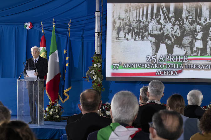 Il Presidente della Repubblica Sergio Mattarella in occasione della cerimonia del 77° anniversario della Liberazione