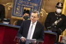 Il Presidente del Consiglio, Mario Draghi nel corso del suo intervento alla cerimonia di firma del Patto per Torino