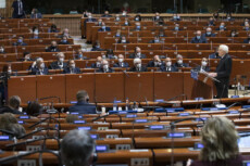 Il Presidente della Repubblica Sergio Mattarella durante il suo intervento all'Assemblea Parlamentare del Consiglio d'Europa