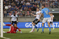 Lorenzo Pellegrini mette a segno l'1-0 per l'Italia contro la Germania al Dall'Ara.