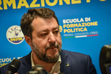 Lega Matteo Salvini interviene alla scuola di formazione politica del partito a Milano