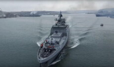 Frame tratto da un video del Ministero della Difesa russo navi da guerra russe durante una esercitazione in Mar Nero.