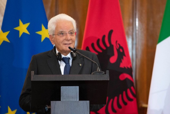 Il Presidente della Repubblica Sergio Mattarella durante le dichiarazioni alla stampa, in occasione della visita Ufficiale in Albania