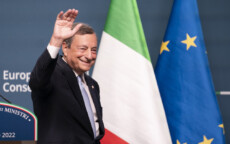 Il Presidente del Consiglio, Mario Draghi, durante la conferenza stampa finale.