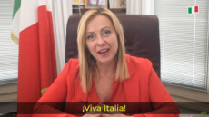 Giorgia Meloni, leader di Fratelli d'Italia, in un frame tratto dal videomessaggio inviato al raduno di Vox Viva 22 e postato sul canale Youtube della stessa kermesse, 9 ottobre 2022.