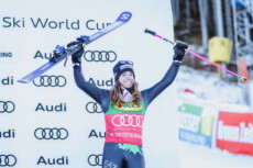 Marta Bassino sul podio dello Slalom Gigante donne della Coppa del Mondo in Semmering, Austria