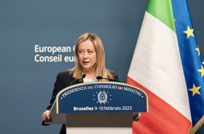 Il Presidente del Consiglio, Giorgia Meloni, in conferenza stampa al termine del Consiglio europeo straordinario.