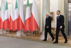 Varsavia - Il Presidente della Repubblica Sergio Mattarella e il Presidente della Repubblica di Polonia Andrezej Duda poco prima delle dichiarazioni alla stampa, oggi 17 aprile 2023.